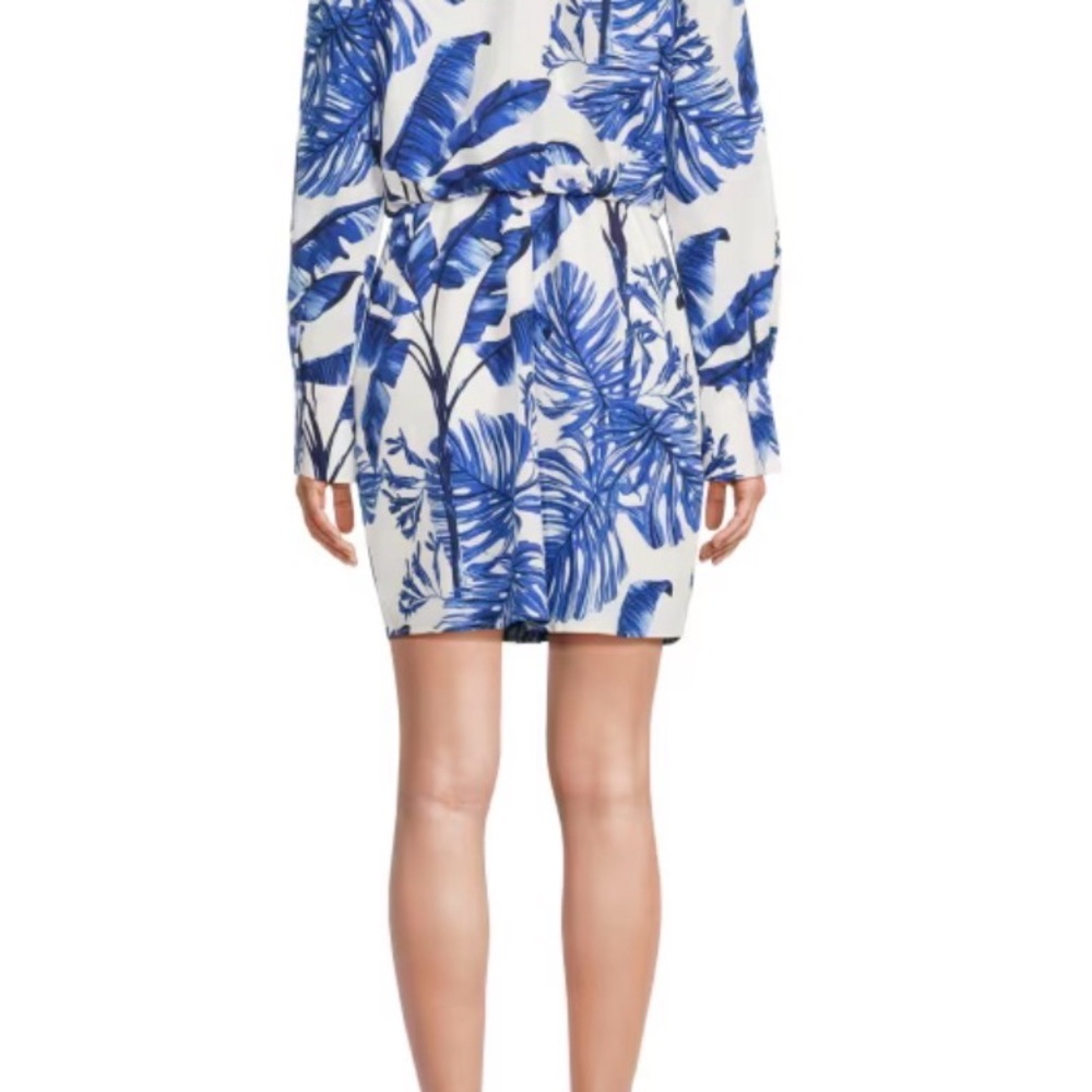 BCBG White Dress with Blue Tropical Print